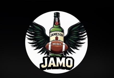 Jamo League crest — winged Jameson bottle carrying a football
